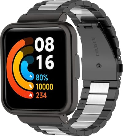 Stalen Smartwatch bandje - Geschikt voor Redmi Watch 2 Lite stalen band - zwart/zilver - Strap-it Horlogeband / Polsband / Armband