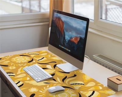 Coloray Bureau Onderlegger - Zomer Aziatisch patroon Computer Mat - 100 cm x 50 cm - Geel Bureau Onderlegger - Bureau Pad - Bureau Mat - Bureaumat - Onderlegger Bureau