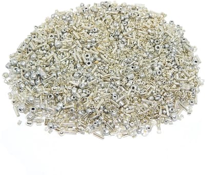 Rocailles, 2 mm, 3 mm, 4 mm, rond, gemengde maten, kleur mix, zaadkralen, 3000 stuks (zilver)