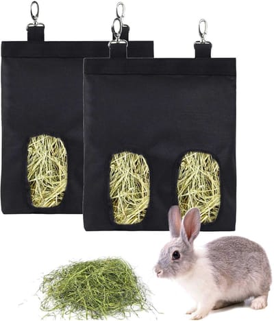 2 stuks Hooivoerzak - Hooivoerzak voor konijnen - Hooivoerzak voor cavia's - Voerzak voor kleine dieren - Hangende voerzak - Hooiopbergzak - Voeropbergzak voor kleine dieren - Geschikt voor konijnen, chinchilla's en hamsters - Zwart