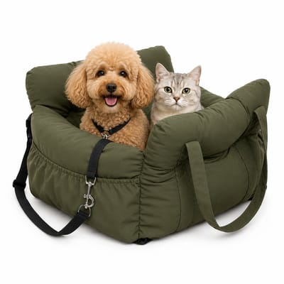 Gloovon® Hondenautostoel & Hondenmand - Veilig Onderweg - Voor Kleine & Middelgrote Honden - 70x60x33 cm - Maat L - Olijfgroen