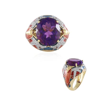 Cavill - Elegante 925 Sterling Zilver Ring - Verguld - Braziliaanse Amethist 5,85 ct Ovaal - Luxe Dames Ring met Zirkonia - Paars
