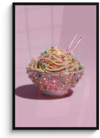 Poster in lijst - Fotolijst 80x120 cm - Posters - Noodles - Edelstenen - Stokjes - Roze - Posterlijst zwart - Decoratie - Wanddecoratie woonkamer - Muurdecoratie slaapkamer