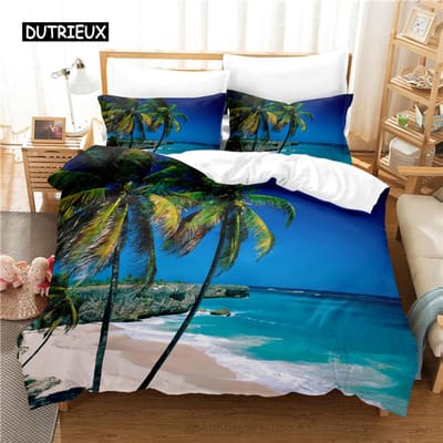 Kokospalm Beddengoedset Dekbedovertrekset 3d Beddengoed Digitale Print Bedlinnen Queensize Beddengoedset Modieus Design EU single(135x200cm)