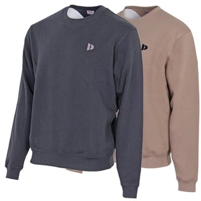 2-Pack Donnay - Fleece sweater ronde hals (Dean) - Sporttrui - Heren - Navy/Taupe-grey (725) - maat S