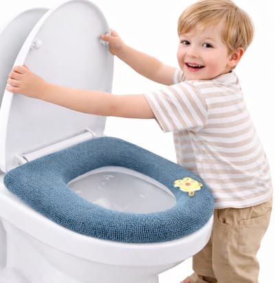 Toiletbril Hoes met Dierenprint – Zachte WC Bril Cover met Trekkoord – Wasbare Toiletzitting Hoes – Warm & Comfortabel – Universeel voor Meeste Toiletbrillen – Blauw