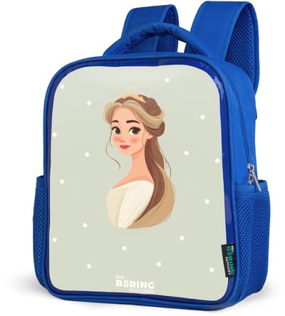 NoBoringSuitcases.com® - Rugzak blauw - Schooltas jongens - Prinses met tiara op groene stippenachtergrond - Kinder rugtas jongen - Boekentas kind - Kinderrugzak voor school - Schoolrugzak