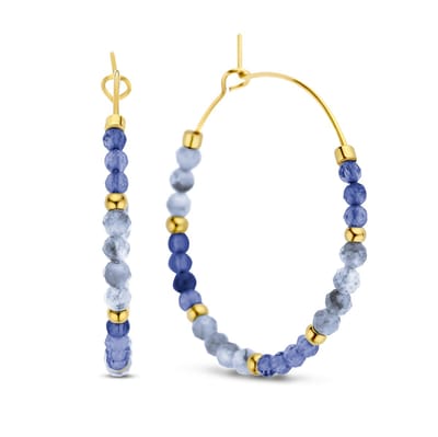 CO88 Collection Oorbellen Dames - Oorringen met Kraaltjes - Natuursteen - Ø2mm Sodaliet - Ø25mm - Blauw - Goudkleurig - 8CE-70561
