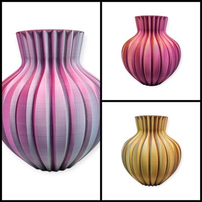 Layerzz - Ribbelvaas - 3-D geprint - voor droog en zijdebloemen - modern - stijlvol - kleurrijk - goud zilver roze