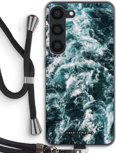 Hoesje met koord geschikt voor Samsung Galaxy S23 hoesje met Koord - Zee golf - Telefoonhoesje met Zwart Koord - Bescherming aan alle Kanten en Over de Schermrand