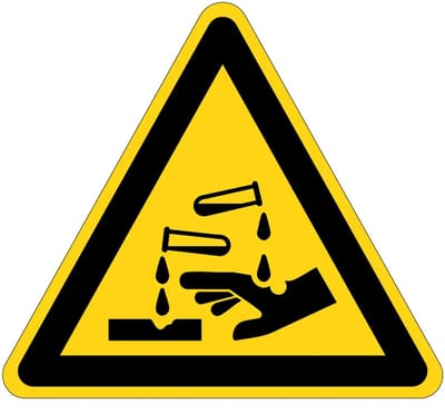 Bijtende stoffen waarschuwingsbord - W023 | gecoat dibond materiaal | 15 cm