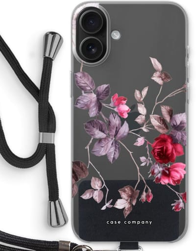 Case Company® - Hoesje met koord geschikt voor iPhone 16 Plus hoesje met Koord - Mooie bloemen - Telefoonhoesje met Zwart Koord - Bescherming aan alle Kanten en Over de Schermrand