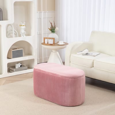 MEUNIQ opbergbank zitbank 81 x 40 x 41 cm met opbergruimte, zachte bekleding in fluweellook, retro design voor hal, woonkamer of slaapkamer, roze
