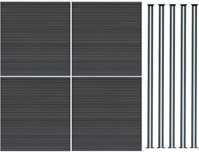 Composiet schuttingpaneel & led palen set - grijs - 185x699 cm