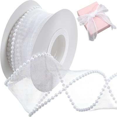 Parellint - met parelrand - Transparant gaaslint - Geschikt voor cadeauverpakking, strikboeketdecoratie, knutselen, bruidsdecoratie 4m