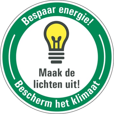 Energie besparen sticker maak lichten uit 50 mm - 10 stuks per kaart