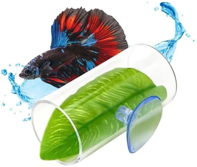 Dailygoods- Visschuilbuis - Hol ontwerp voor kleine vissen - Transparante tunnel - Groene bladeren - Antislip zuignap - Natuurlijke omgeving - Aquariumdecoratie