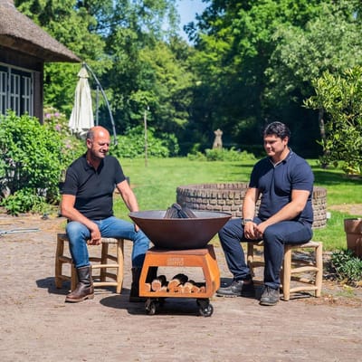 Vuurschaal Cortenstaal - Buitenhaard Plancha - Terras Verwarmen - Met Houtopslag - Ø 75cm - Cortenstaal
