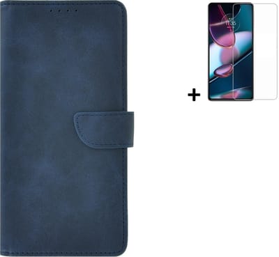 MoDo hoesje Geschikt voor Motorola Moto G73 - Kunstleer Book Case - Blauw hoesje met screenprotector