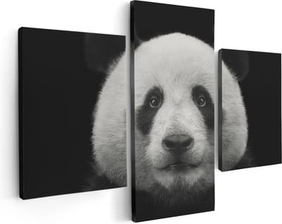 Artaza Canvas Schilderij Drieluik Panda - Pandakop  - 90x60 - Foto Op Canvas - Canvas Print