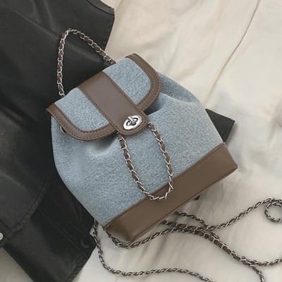 Denim Rugzak voor Dames Nieuwe Kleine Geur Rugzak Modieuze en Veelzijdige Diamanten Ketting Damesrugzak Trendy gray