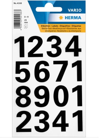 Herma Stickervel nummers - cijfers / getallen - 0 t/m 9 - 8x vellen - zwart - 25 mm - watervast