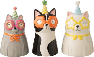J-Line vaas Kat Bril - keramiek - mix - small - doos van 3