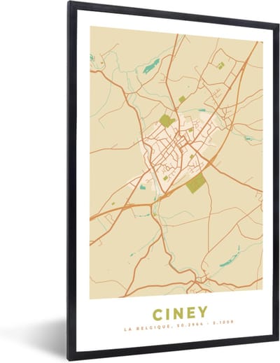 Fotolijst incl. Poster - Kaart - Stadskaart - Plattegrond - België - Ciney - 40x60 cm - Posterlijst