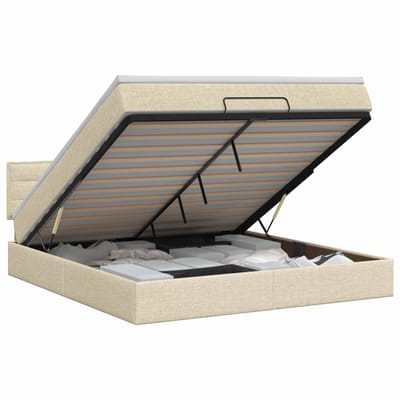 vidaXL - Ottoman - bed - met - matras - Crèmekleurig - 140 - x - 190 - cm - Stof