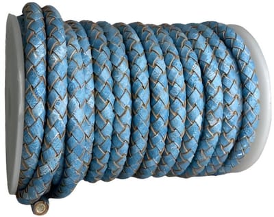Gevlochten Leren Koord Rond, 5 m x 6 mm - Rond Gevlochten Lederen Koord, Voor Halskettingen, Armbanden, Sieraden, Knutselkralen en Veters (Jeans Blauw)