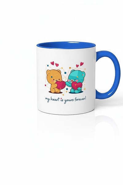 Romantische Valentijn Mok 'My Heart is Yours Forever' met Schattige Liefdesberen & Blauw Accent | Cadeau voor Partner