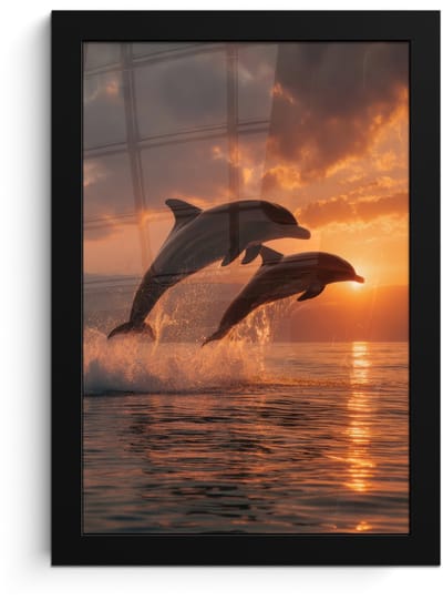 Poster in lijst - Fotolijst 20x30 cm - Posters - Dolfijnen - Zee - Realistisch - Posterlijst zwart - Decoratie - Wanddecoratie woonkamer - Muurdecoratie slaapkamer