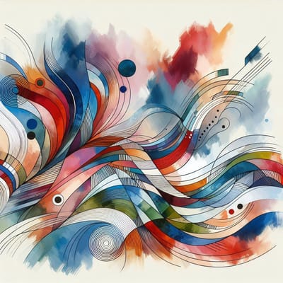 Modern aquarel schilderij | Vibrant watercolor masterpiece: a contemporary blend of color and form | Kunst - 100x100 centimeter op Dibond | Foto op Dibond