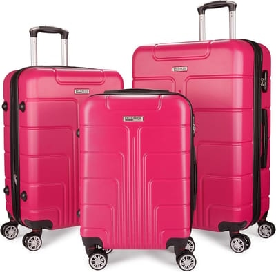 BRUBAKER Hardcase Kofferset Miami - Uitbreidbare Koffers met Cijferslot, 4 Wielen en Handgrepen - 3-delige Reiskofferset met Handbagage - ABS Trolley Koffer (M, L, XL - Roze)