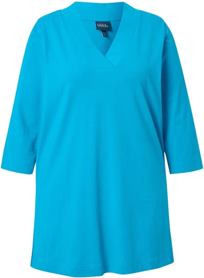 Ulla Popken - Dames - Longshirt A-lijn V-hals 3/4-mouwen - Aqua turquoise - Maat 42+