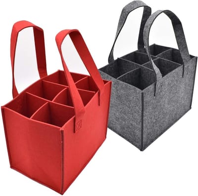 Draagtas voor Wijnflessen, Set van 2 Vilt Tassen met Verwijderbare Scheider voor 6 Flessen, Herbruikbare en Wasbare Wijn Cadeautas voor Feestjes, Barbecues en Reizen