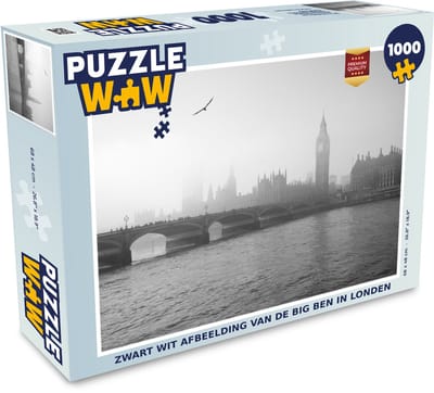 Puzzel Zwart wit afbeelding van de Big Ben in Londen - Legpuzzel - Puzzel 1000 stukjes volwassenen