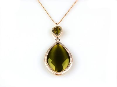 model Markies collier in zilver roze verguld gezet kaki steen en cubic zirconia