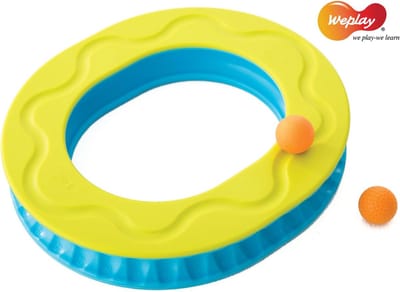 Kogelbaan - Motoriek spel - Baby peuter - Vier banen - 28 x 25 cm - oranje
