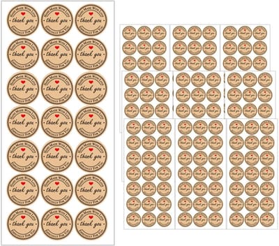 Dailygoods- Thank You-stickers 210 stuks - rond - zelfklevend - kraftpapier - etiketten - hoogwaardig materiaal