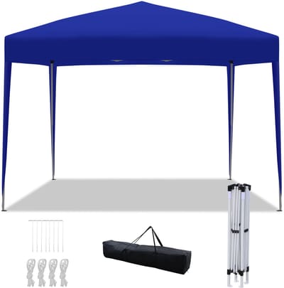 Partytent 3x3 m Easy Up – Opvouwbaar Waterdicht Paviljoen zonder zijkanten en Draagtas voor Tuin & Camping – Blauw