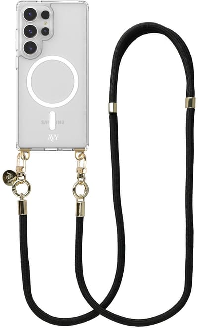 AVY Hoesje geschikt voor Samsung Galaxy S25 Ultra | Compatibel met MagSafe | Clear Case met Telefoonkoord 130CM | Crossbody Tressé Black