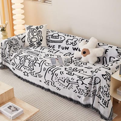 Schattige Cartoon Bankhoes met Kwasten, Moderne Dekens voor Bed Bank Bank, Ins Stijl, Plaid, Buiten Kamperen, Picknickmat 90x90cm 1pcs