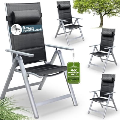 Set van 4 Verstelbare Tuinstoelen met Hoge Rugleuning en Kussen - 8 Posities