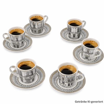 6-delige set PALAZZO espressokopjes met schoteltjes zwart-wit van porselein – R0126#PLZO