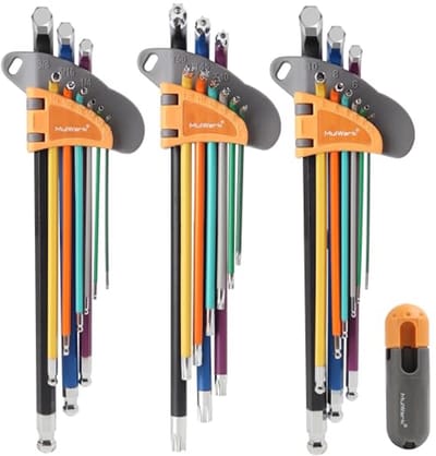 28-delige inbussleutelset met extra lange arm en kogeluiteinde | S2 Stalen T-handgreep | SAE en metrische maten inclusief TORX | Perfect voor vakantie cadeau