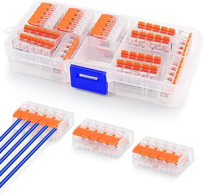 Snelkoppeling voor Elektrische Installatie, 5 Ingangen, 15 Stuks Kabelschoen Kits, Vuurvast en Messing Domino's, Geschikt voor 0.14 tot 4 mm² Kabels