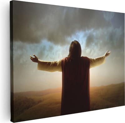 Artaza Canvas Schilderij Jezus Christelijk - 40x30 cm - Klein - Wanddecoratie Zon - Muurdecoratie Natuur - Kamer Accessoires Spiritueel