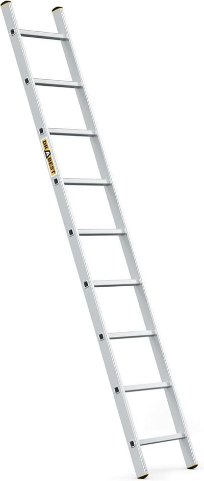 Aluminium ladder met 9 treden, huisladder tot 150 kg belastbaar met gratis haak