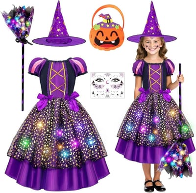 Griezelig Halloween Kostuum voor Meisjes, Inclusief Tovenaarshat en Tovenaar Jurk, Perfect voor Feestjes en Verkleedpartijen